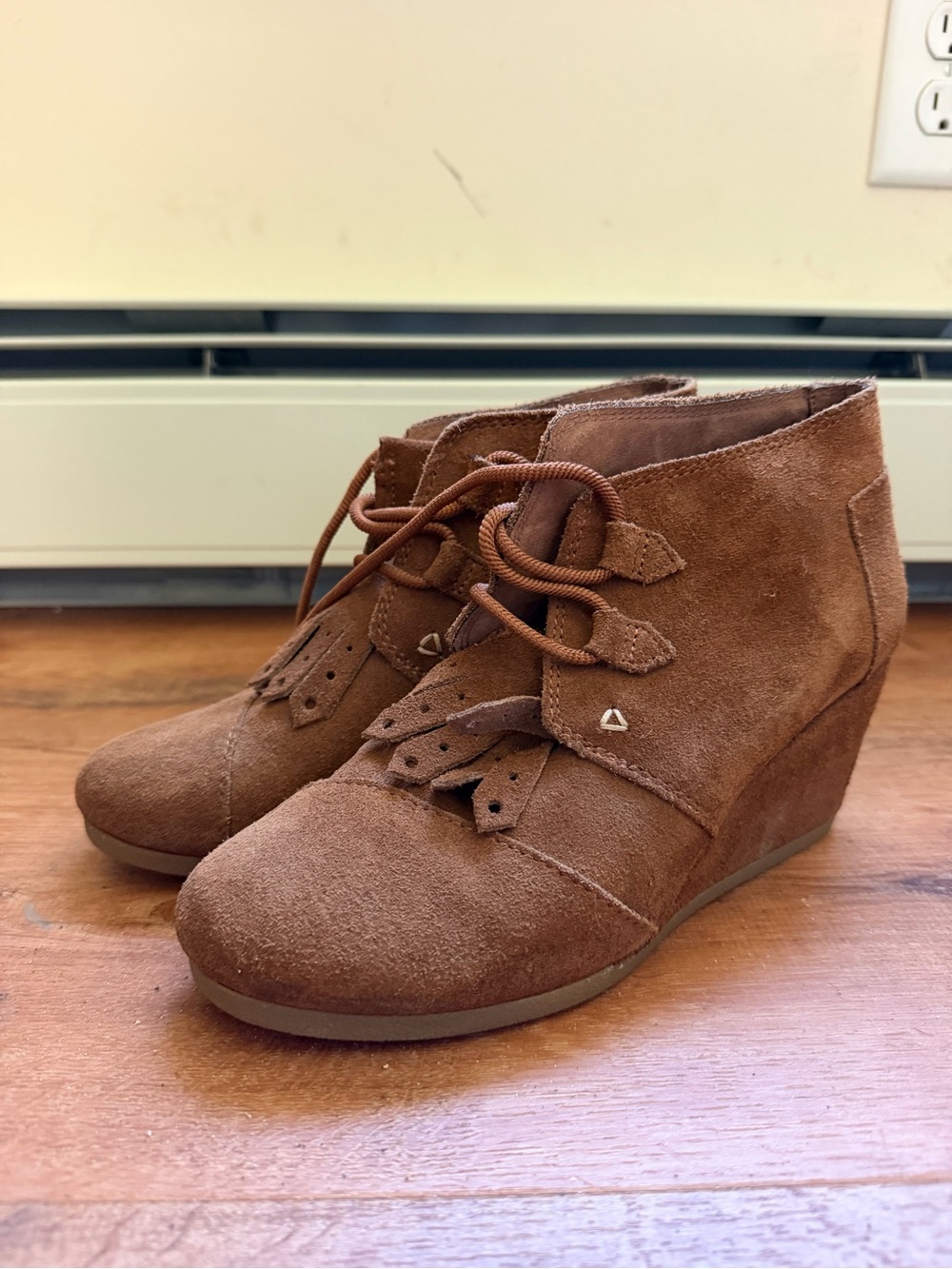 Toms Brown Suede Lace-Up Wedge Ankle Boots